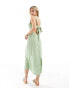 ASOS DESIGN Petite square neck tie back linen midi sundress in sage