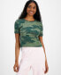 Juniors' Camo Embellished-Star Ribbed Baby Tee