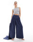 Extro & Vert highwaisted pleated palazzo trousers in blue pinstripe co-ord