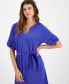 Women's Cotton Belted Puff-Sleeve Dress