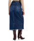 Juniors' Denim Front-Slit Frayed-Hem Midi Skirt