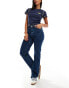 Pieces Kelly mid rise straight leg jeans in dark blue denim