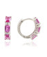 Pink Sapphire & Lab-Grown White Sapphire Emerald-Cut Huggie Hoop Earrings in Sterling Silver by Suzy Levian