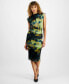 Women's Printed Mesh Blouson Ruched-Skirt Midi Dress, Created for Macy's