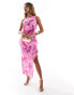 In The Style exclusive ruffle high neck side spilt maxi dress in pink floral print