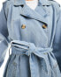 Brave Soul denim trench coat in blue bleach wash