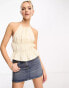 Daisy Street linen halter neck ruffle detail backless top