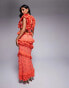 ASOS LUXE Premium broderie ruffle plunge maxi dress in coral