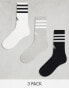 adidas Training – 3er-Pack Socken in Schwarz, Weiß und Grau mit drei Streifen