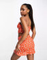 ASOS DESIGN co-ord cami crop top with front ruching in orange red floral