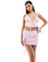 Missyempire tie side lace trim mini skirt co-ord in baby pink