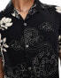 French Connection short sleeve floral print revere shirt in black