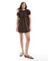 ASOS DESIGN poplin shirred detail mini dress in chocolate