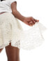 ASOS DESIGN asymmetric hem lace mini skirt with ruched waist in ivory