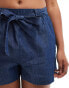 JDY chambray tie front short in indigo