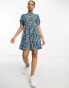 Pieces high neck tiered mini dress in blue ditsy floral