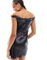 Mango bardot twist leather look dress in black