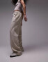 Topshop linen low rise draw cord waist straight leg trouser in beige