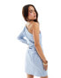 Pimkie one shoulder poplin mini dress in blue and white stripe