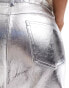 Mango metallic midi skirt in silver