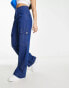 River Island high waisted wide leg cargo pocket jean in medium blue wash