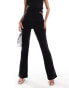 Kaiia exclusive slinky ruched side folded waist flared trousers co-ord in black