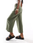 New Look linen cropped trousers in khaki