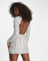 Miss Selfridge Premium embellished long sleeve rope detail mini dress in silver