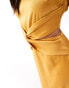 TFNC Bridesmaid Petite satin deep V back waist cut out satin maxi dress in yellow