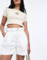 Urban Revivo paper bag waist shorts in white