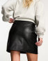 New Look double buckle PU mini skirt in black