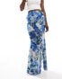 ASOS DESIGN ruffle maxi skirt with split front in blue blurred print