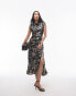 Topshop drape neck maxi dress in blurred mono floral