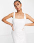 In The Style exclusive sequin square neck midi dress in winter white