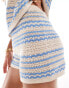 ASOS DESIGN oversized knitted beach co ord shirt in blue & cream