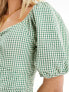 Nobody's Child Petite Simone tie puff sleeve gingham jumpsuit in green