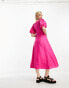 & Other Stories linen puff sleeve belted midaxi dress in pink