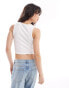 Pieces diamonte hotfix starwberry cropped racer neck top in white