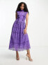 ASOS DESIGN Lace midi dress with bow back detail in purple