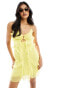 ASOS DESIGN halter ruffle mini dress with cut out detail in bright yellow