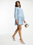 Never Fully Dressed embellished smock mini dress in denim jacquard