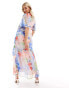 Hope & Ivy Maternity ruffle wrap maxi dress in blue & pink floral