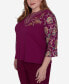 Plus Size Wine Country Embroidered Floral Sleeve Split Neck Top