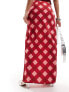 The Frolic check print satin midaxi skirt in red and pink