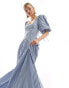 Glamorous volume sleeve square neck drop waist maxi dress in blue stripe