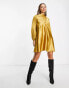 River Island tie back swing mini dress in gold satin