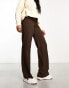 Pull&Bear high waisted tailored straight leg trouser with front seam in chocolate brown