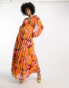 ASOS DESIGN Tall button through pintuck maxi dress with lace inserts in orange floral print