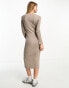 New Look v neck ribbed knitted midi dress with side split in mink