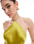 ASOS DESIGN satin halter maxi dress with shaped back detail in chartreuse